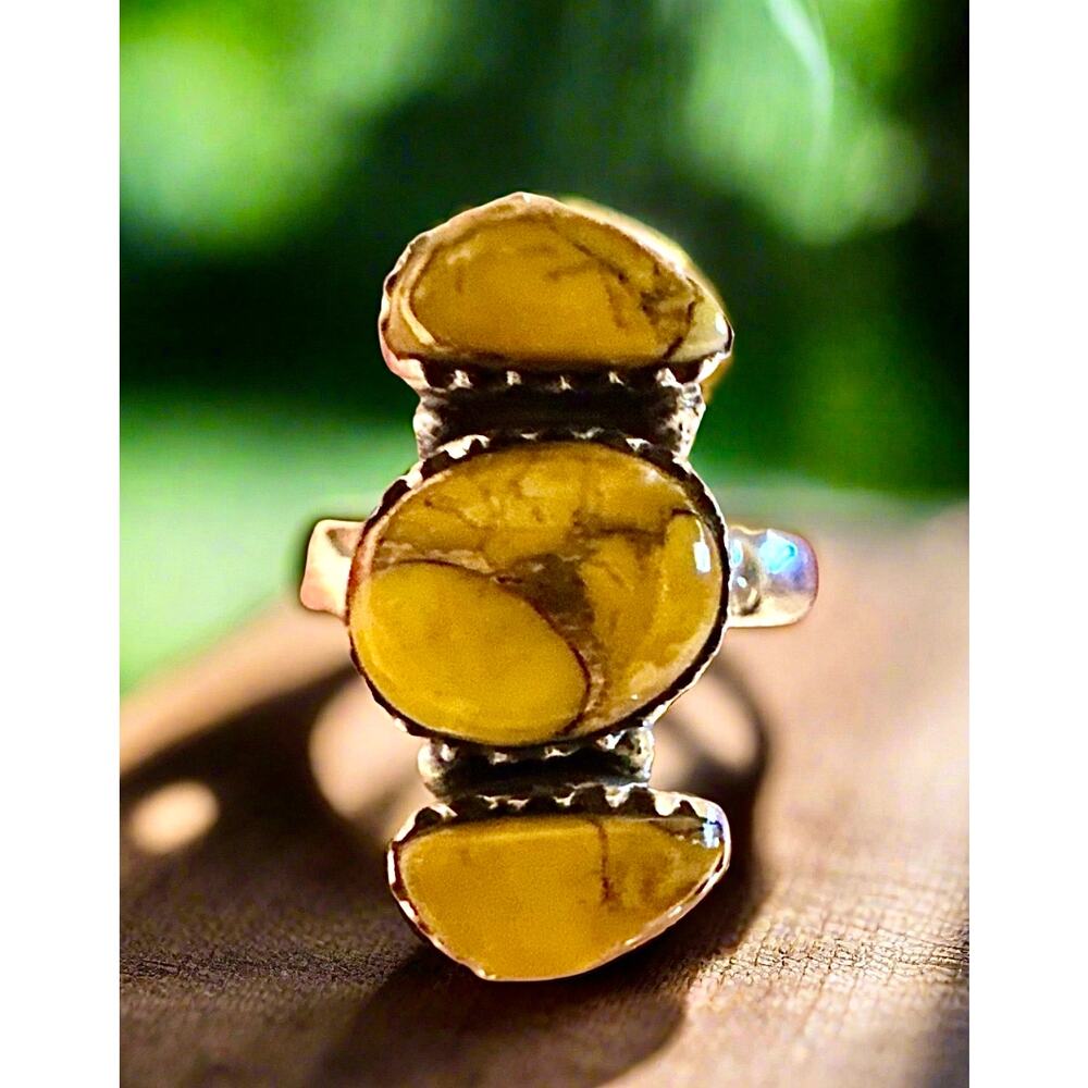 Honey Dahlia Tirquoise Three Stone Ring Size 6-10 Adjustable - Picture 5 of 5